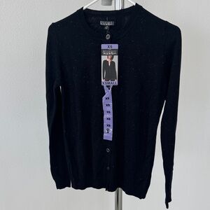 Nicole Miller Women’s Black Button Front Metallic Yarn Cardigan, X-Small, NWT